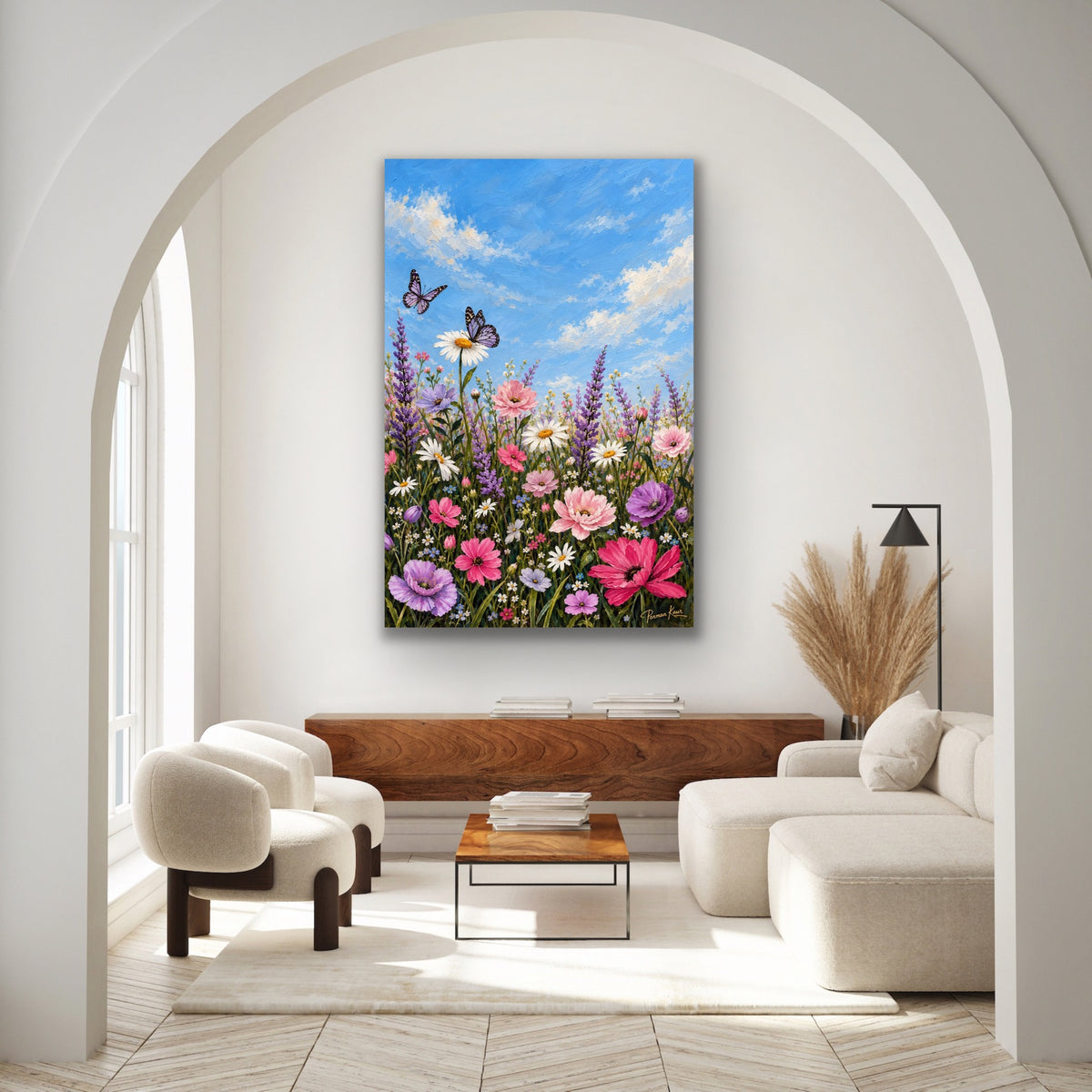 Blooming Meadow Floral Art Print | Butterfly & Wildflower Wall Art