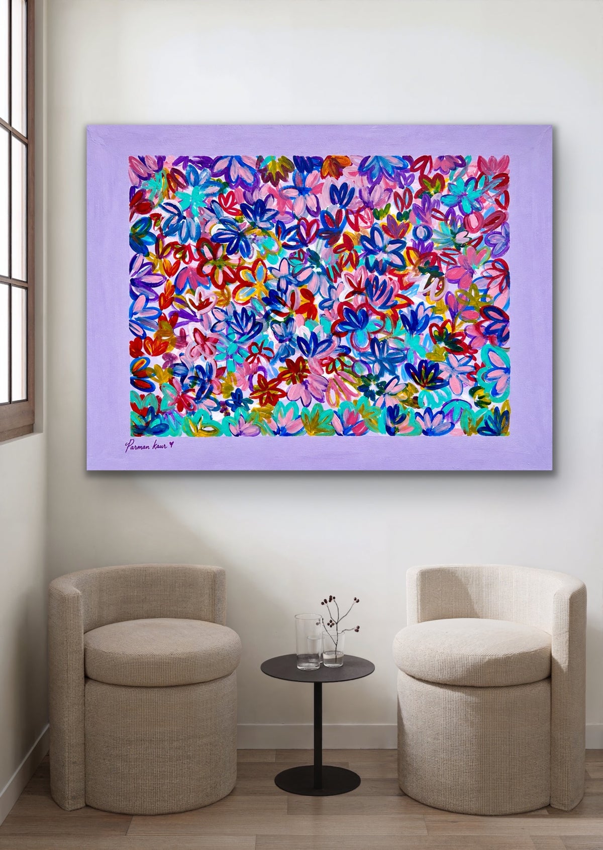 Colorful Floral Garden Art Print | Vibrant Abstract Flower Wall Art | Modern Botanical Print | Parman Kaur Artwork