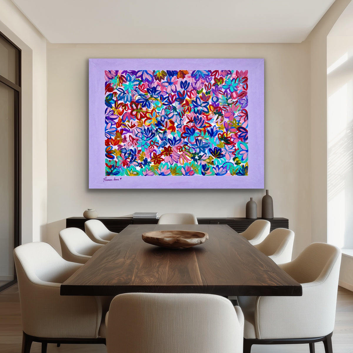 Colorful Floral Garden Art Print | Vibrant Abstract Flower Wall Art | Modern Botanical Print | Parman Kaur Artwork