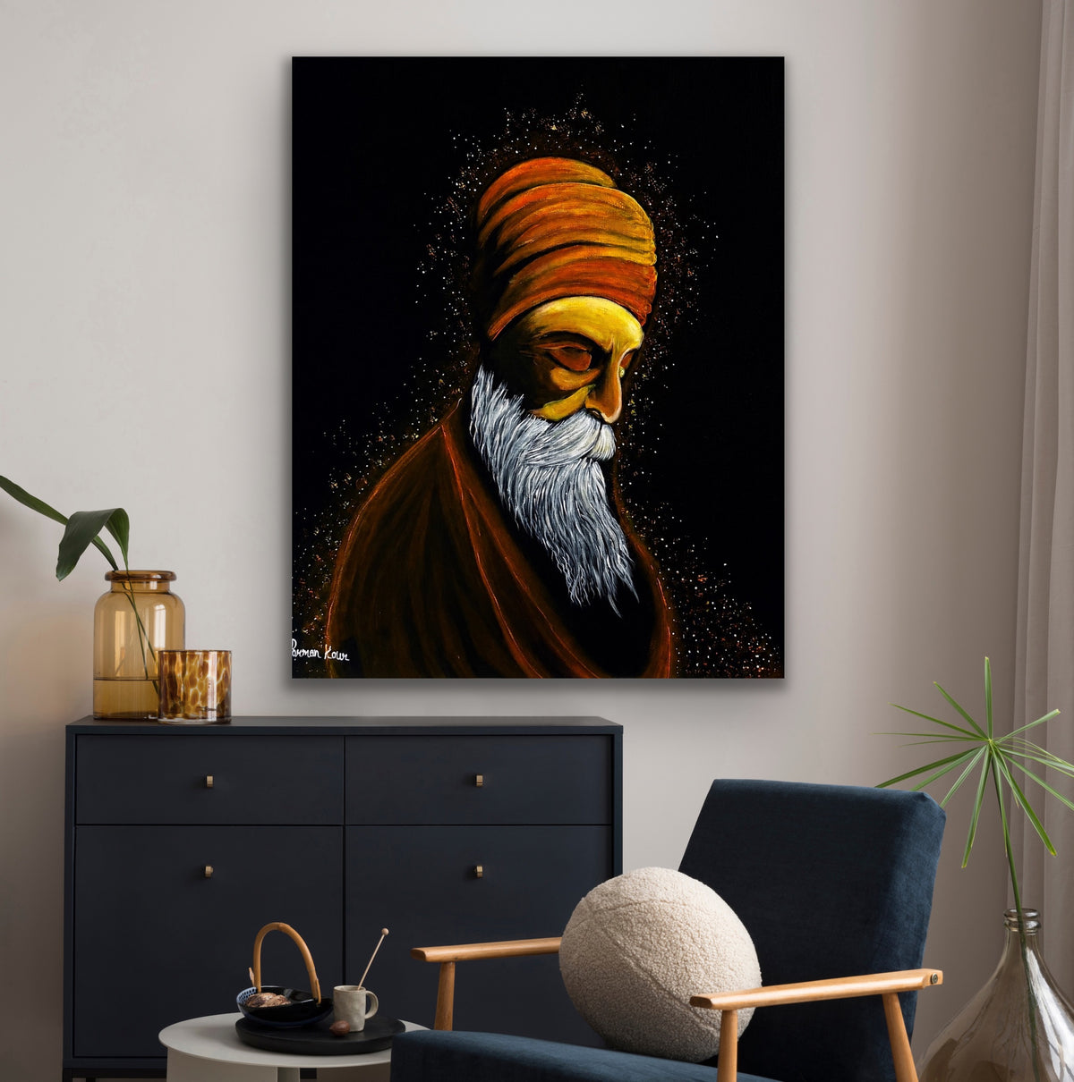 Sikh Heritage Fine Art Print | Traditional Sikh Portrait | Spiritual Wall Art | Punjabi Art Print / Acrylic Hand Made Art