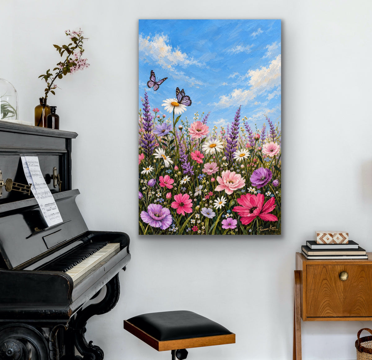 Blooming Meadow Floral Art Print | Butterfly & Wildflower Wall Art