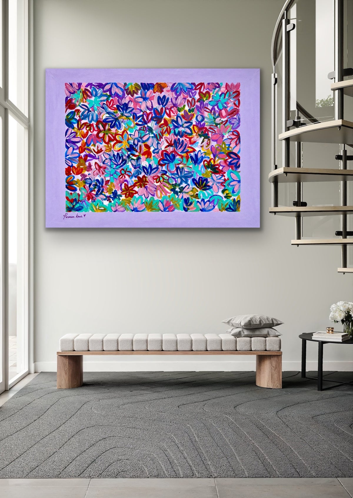 Colorful Floral Garden Art Print | Vibrant Abstract Flower Wall Art | Modern Botanical Print | Parman Kaur Artwork