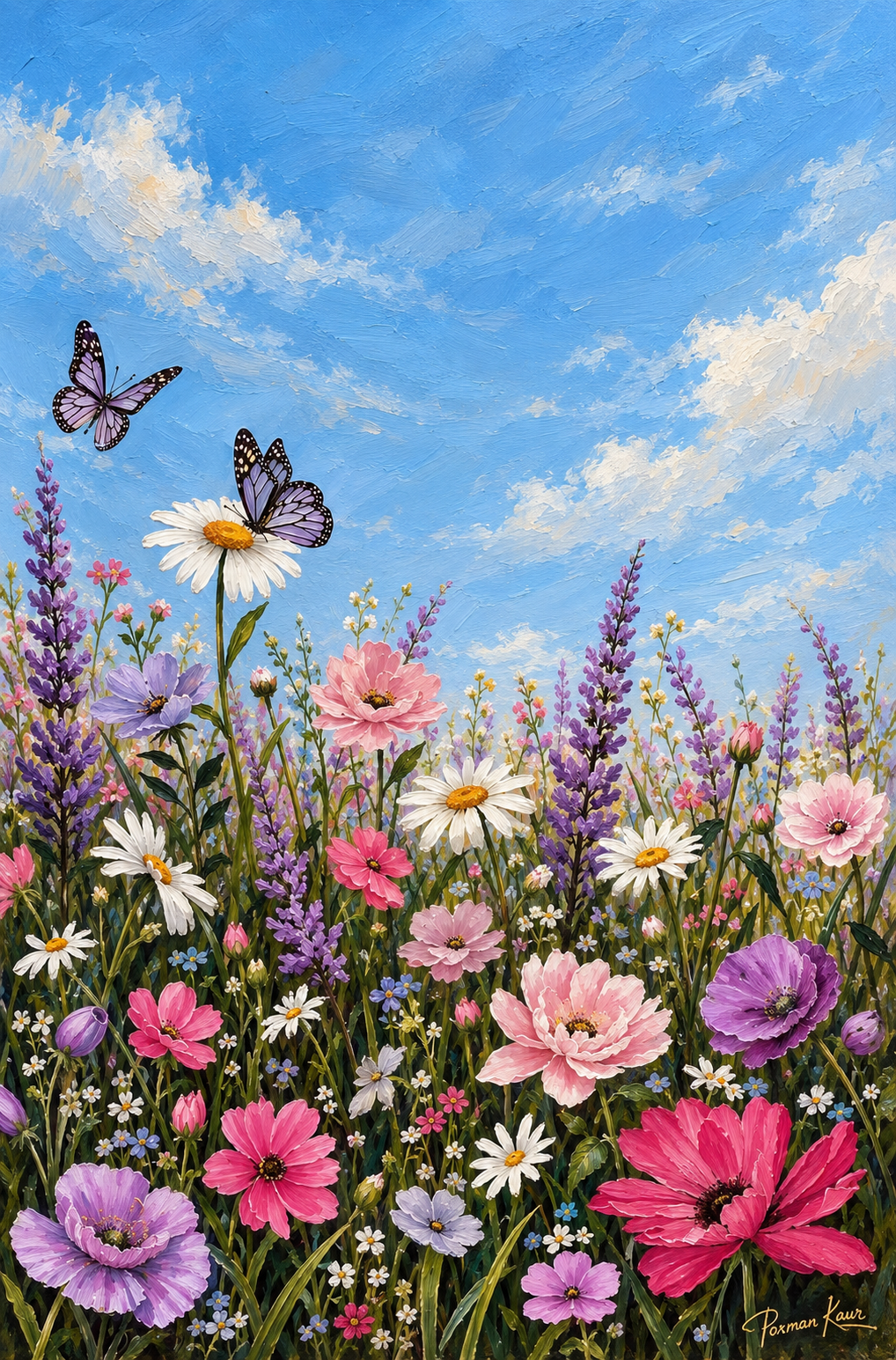 Blooming Meadow Floral Art Print | Butterfly & Wildflower Wall Art