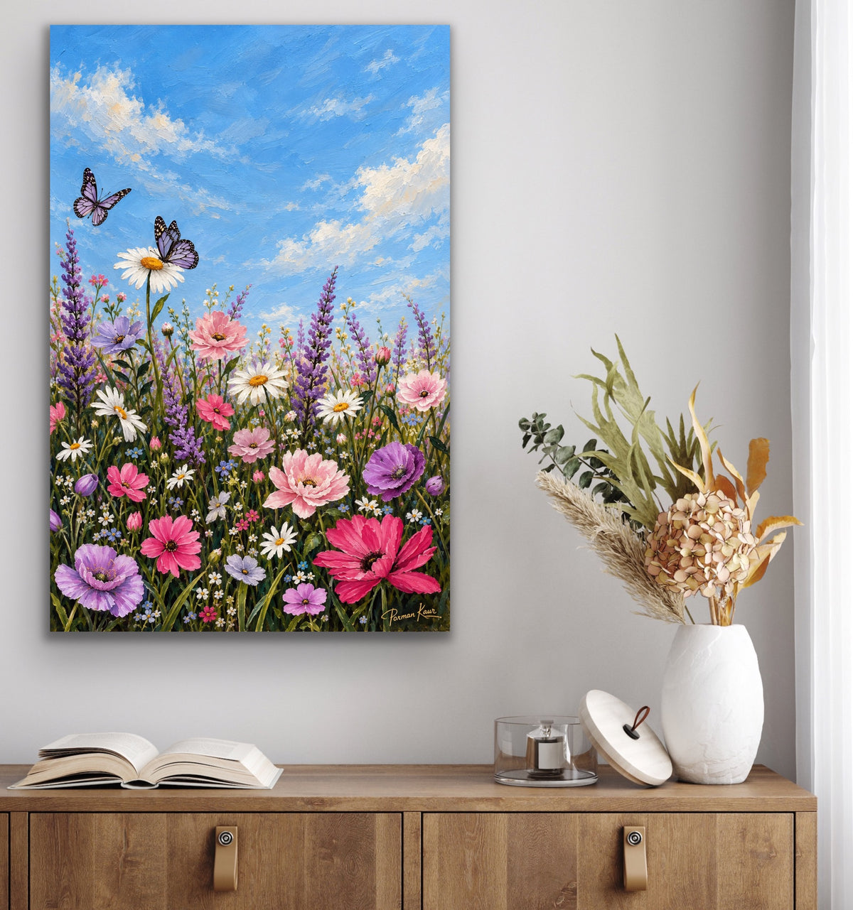Blooming Meadow Floral Art Print | Butterfly & Wildflower Wall Art