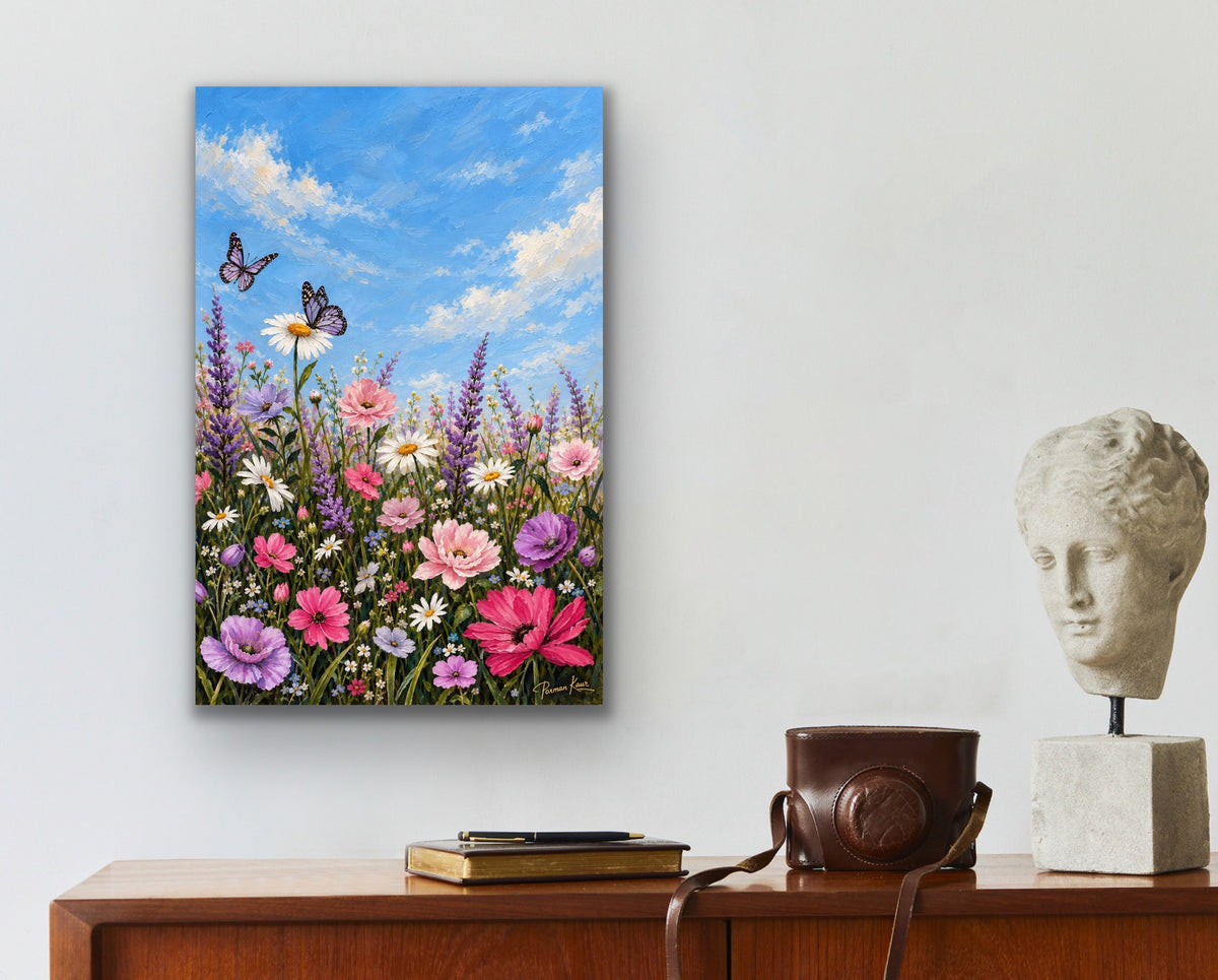 Blooming Meadow Floral Art Print | Butterfly & Wildflower Wall Art