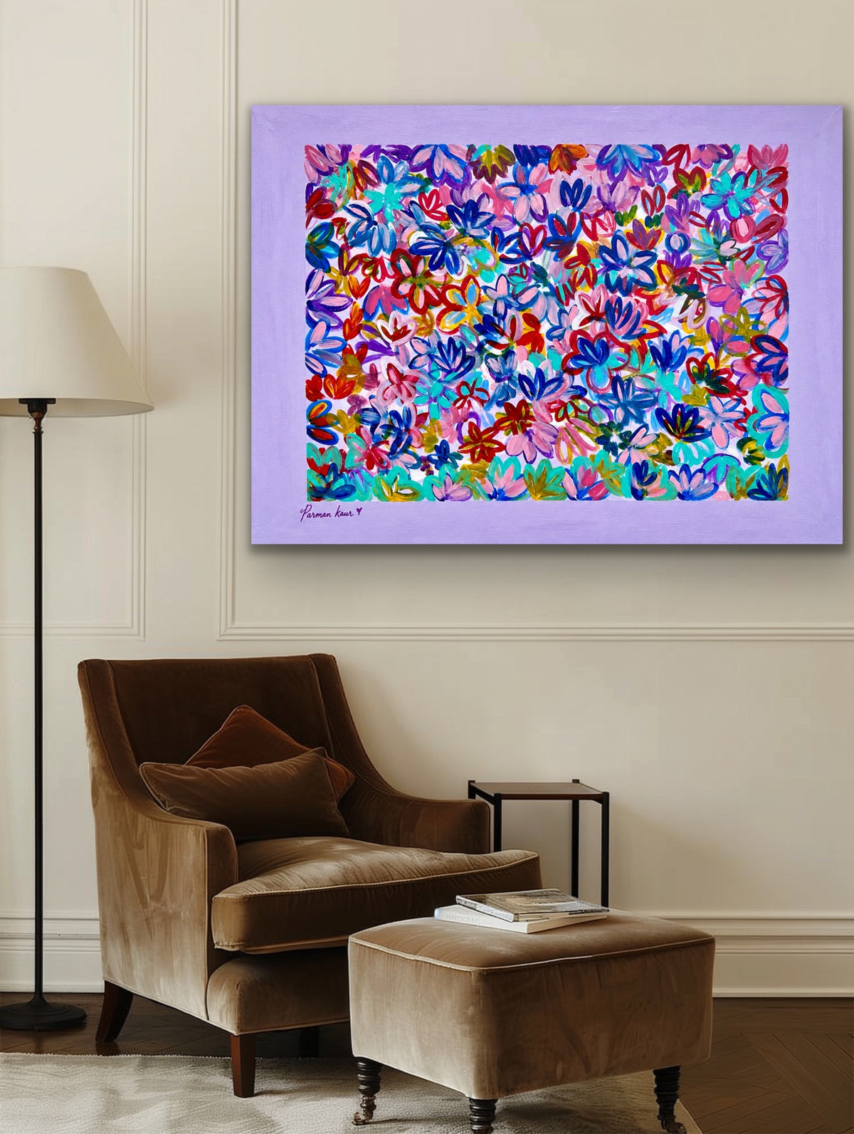 Colorful Floral Garden Art Print | Vibrant Abstract Flower Wall Art | Modern Botanical Print | Parman Kaur Artwork
