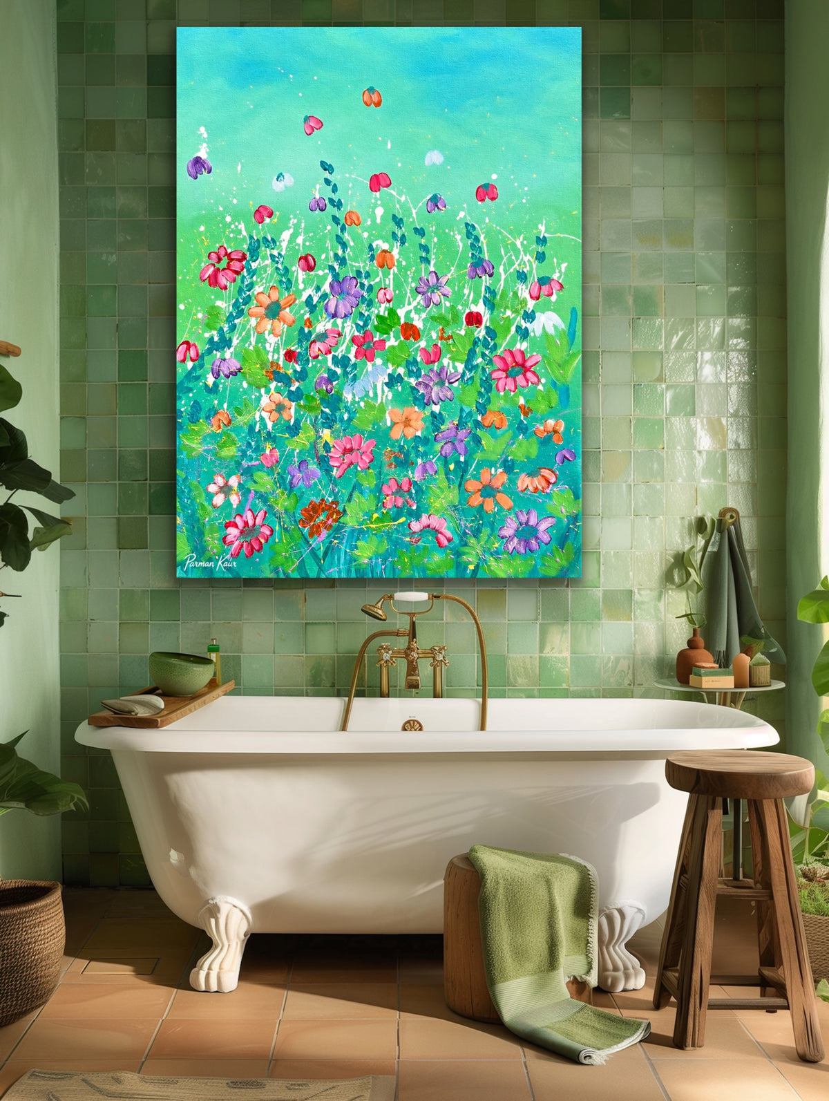🌸 “Colors in Bloom – Contemporary Floral Fine Art Print by Parman Kaur