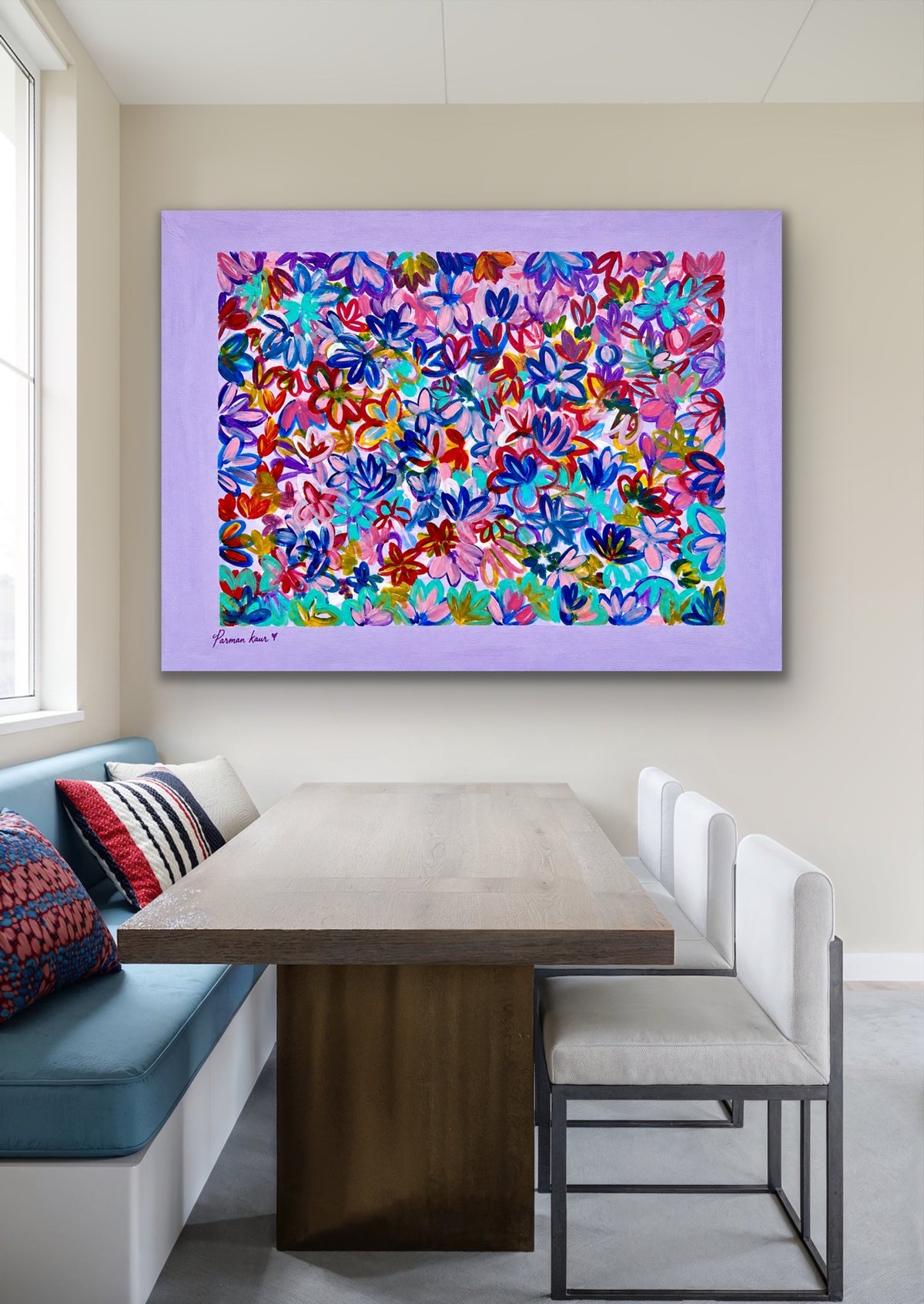 Colorful Floral Garden Art Print | Vibrant Abstract Flower Wall Art | Modern Botanical Print | Parman Kaur Artwork