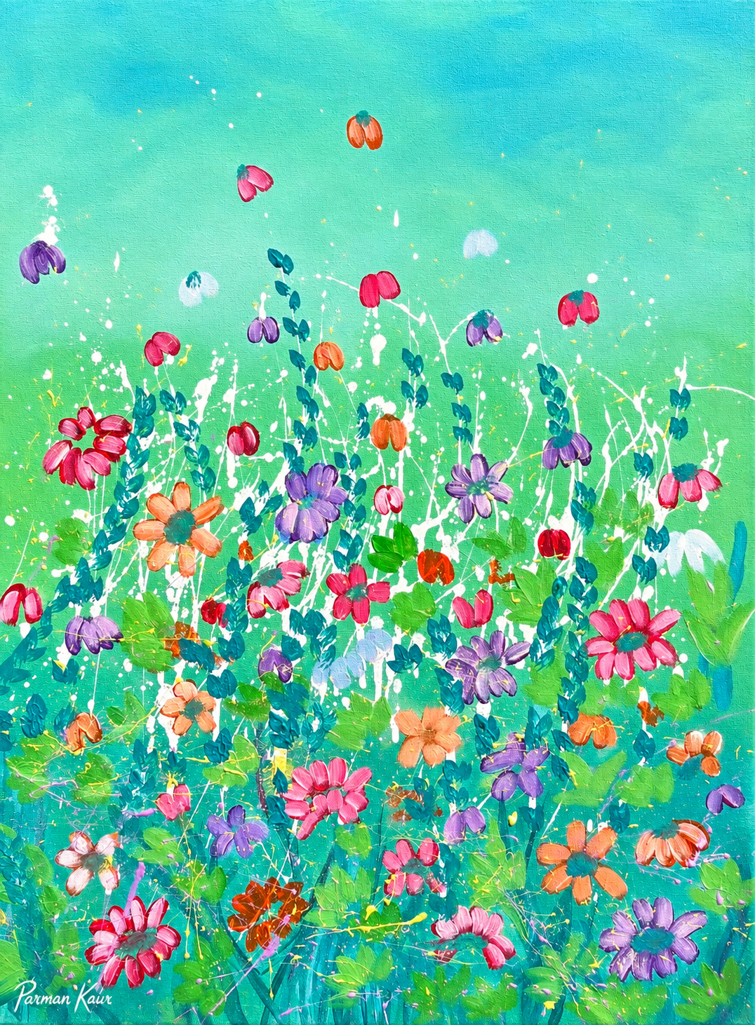 🌸 “Colors in Bloom – Contemporary Floral Fine Art Print by Parman Kaur